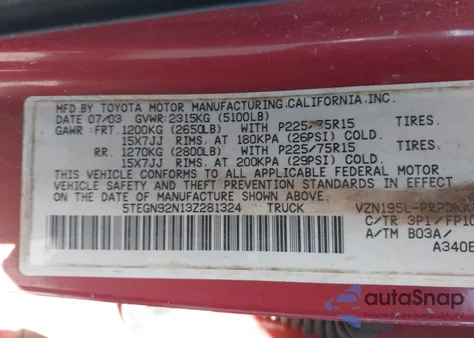 2003 Toyota Tacoma Prerunner V6 from USA, damaged, VIN 5TEGN92N13Z281324